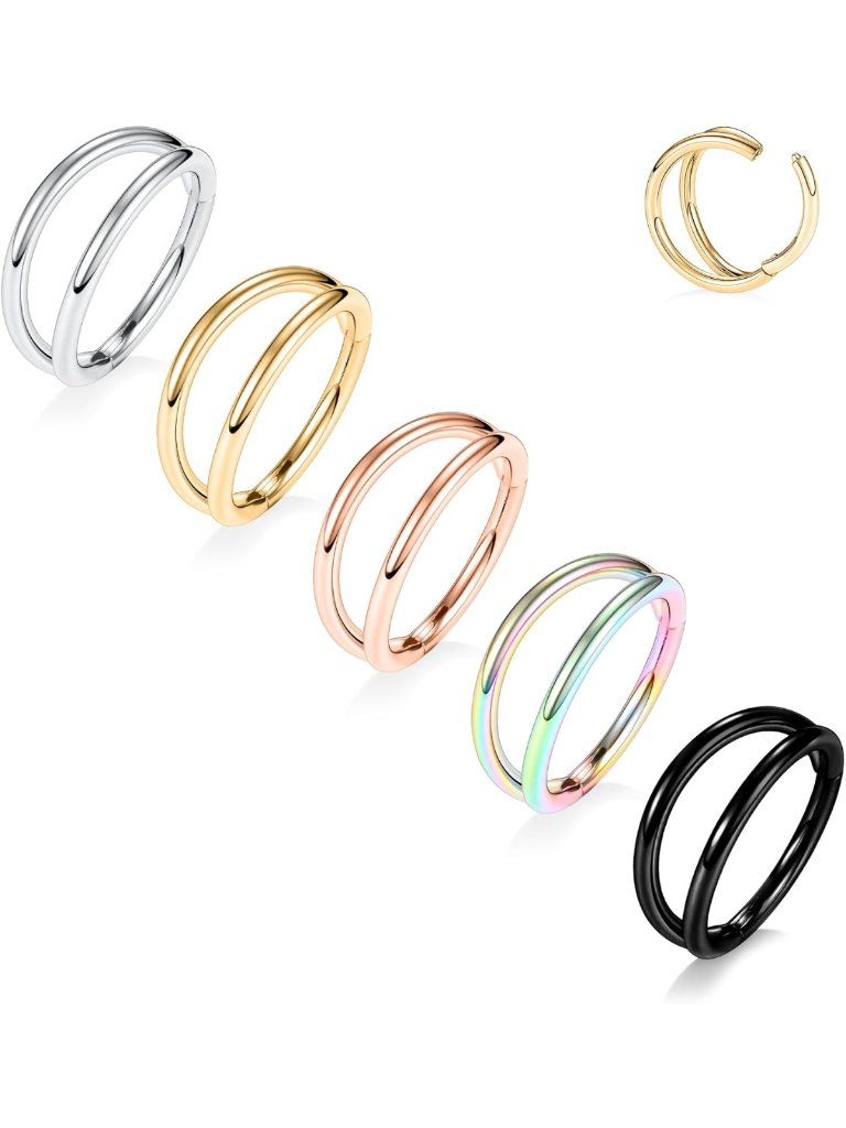5pcs Double Nose Hoop Rings  Helix Earrings  Surgical Steel Piercing Jewelry